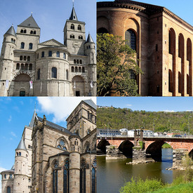 Collage Domkirche St. Peter, Konstantin Basilika, Liebfrauenkirche, Römerbrücke