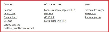 Fußzeile Fußzeile der Webseite mit allgemeinen Informationen